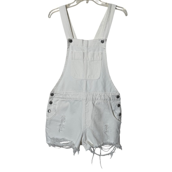 Lovers + Friends White Denim Short Overalls | Size Small | Distressed - Picture 2 of 10